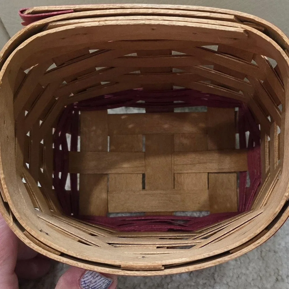 Workshops of Gerald‎ E Henn Handwoven Wood Basket Red Trim Small Accent Vintage